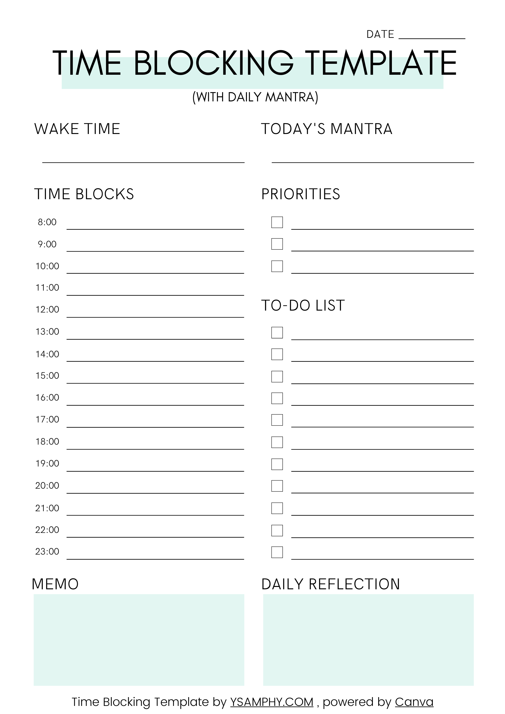 Time Box Template Time Block Template Printable PDF Eduaspirant